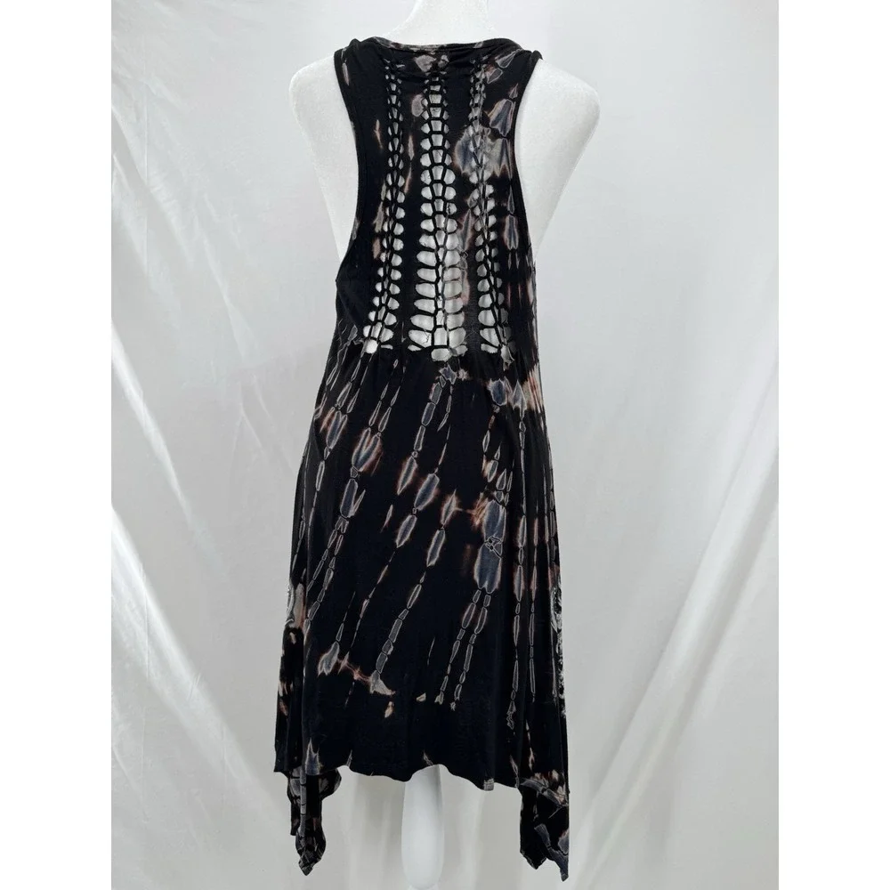 Vocal Y2K Goth Mini Dress L Tie Dye Crochet Indie Edgy Rhinestone Asymmetric USA - Picture 7 of 10